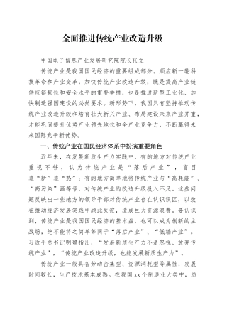 全面推进传统产业改造升级（中国电子信息产业发展研究院院长张立）
