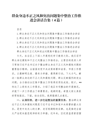群众身边不正之风和突出问题集中整治工作推进会讲话