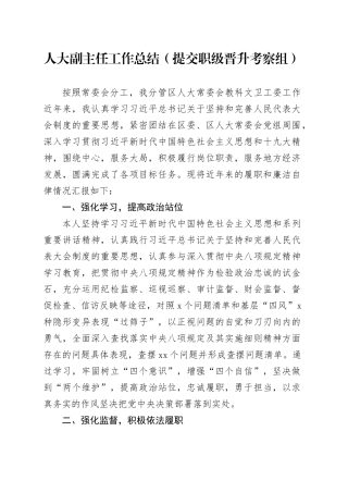 人大副主任工作总结（提交职级晋升考察组）