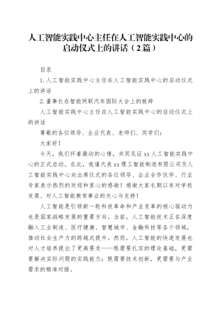 人工智能实践中心主任在人工智能实践中心的启动仪式上的讲话（2篇）