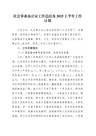 社会事业办公室工作总结及2025上半年工作计划