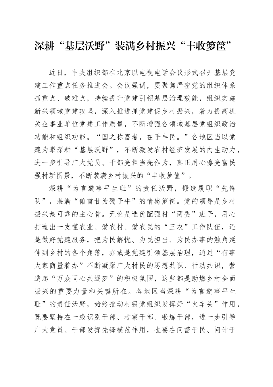 深耕“基层沃野”装满乡村振兴“丰收箩筐”_第1页