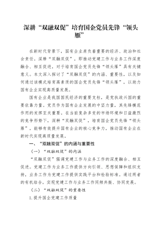 深耕“双融双促”培育国企党员先锋“领头雁”
