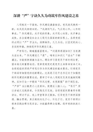 深耕“严”字诀久久为功筑牢作风建设之基