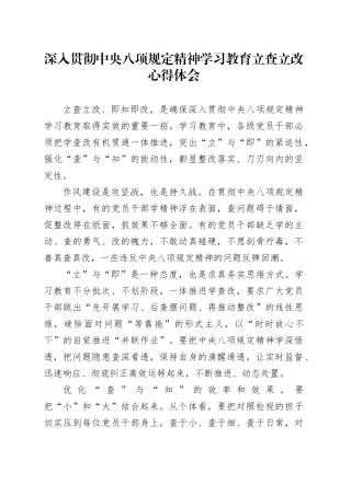 深入贯彻中央八项规定精神学习教育立查立改心得体会