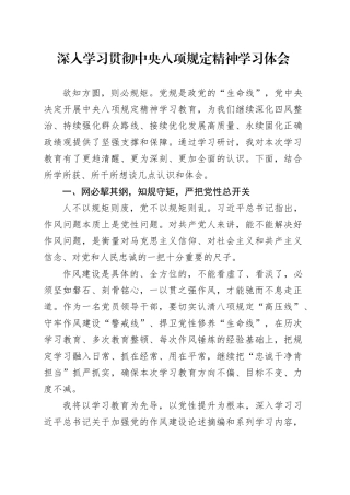 深入学习贯彻中央八项规定精神学习体会