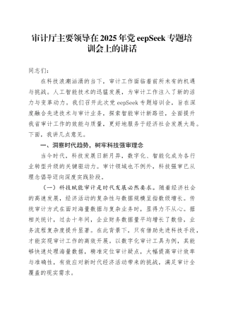 审计厅主要领导在2025年DeepSeek专题培训会上的讲话