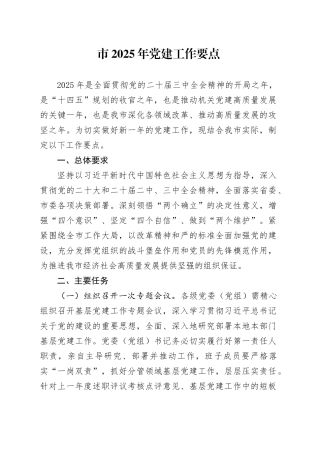 市2025年党建工作要点