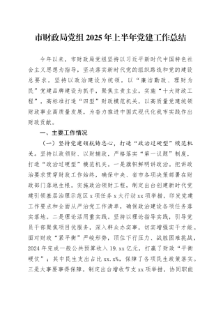 市财政局党组2025年上半年党建工作总结