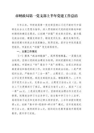 市财政局第一党支部上半年党建工作总结