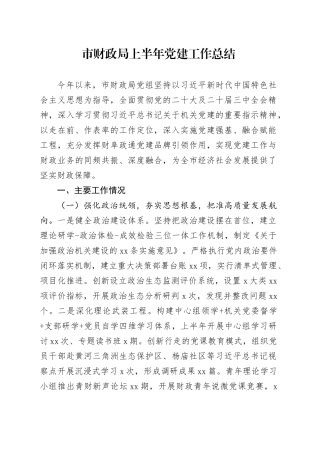 市财政局上半年党建工作总结