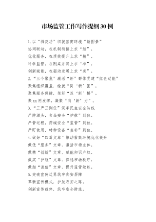 市场监管工作写作提纲30例