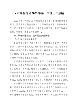 市场监管局2025年第一季度工作总结