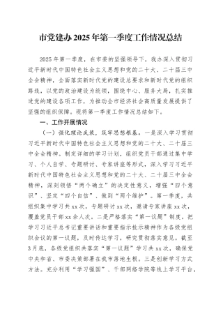市党建办2025年第一季度工作情况总结