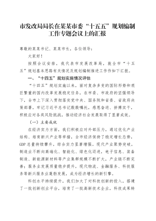 市发改局局长在某某市委“十五五”规划编制工作专题会议上的汇报
