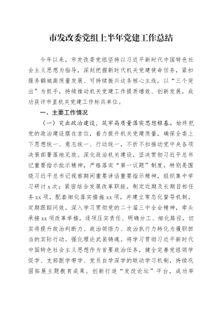 市发改委党组上半年党建工作总结