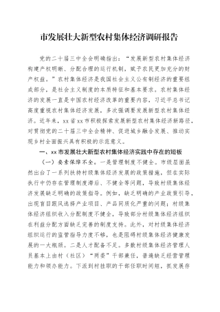 市发展壮大新型农村集体经济调研报告（1）