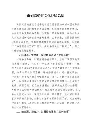 市妇联婚育文化经验总结
