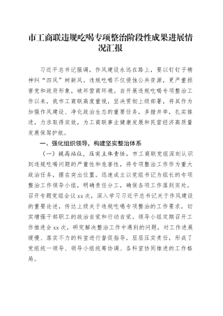 市工商联违规吃喝专项整治阶段性成果进展情况汇报