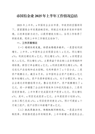 市国有企业2025年上半年工作情况总结（1）