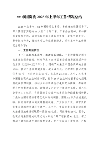 市国资委2025年上半年工作情况总结