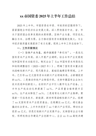 市国资委2025年上半年工作总结