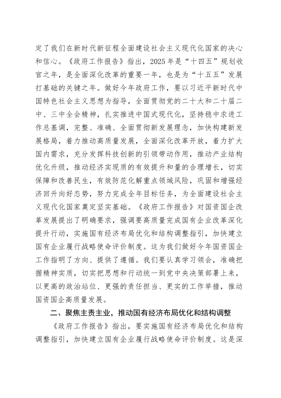 市国资委党委书记学习2025年两会精神研讨发言材料_第2页