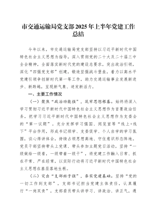 市交通运输局党支部2025年上半年党建工作总结