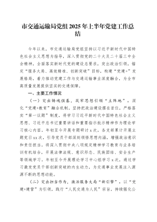 市交通运输局党组2025年上半年党建工作总结