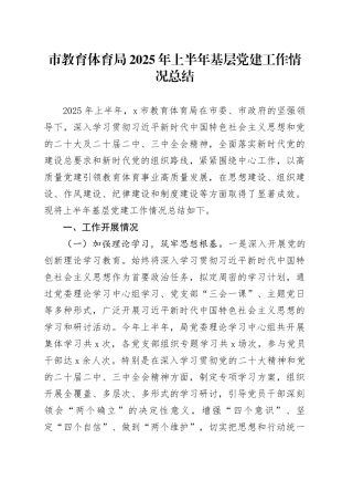 市教育体育局2025年上半年基层党建工作情况总结
