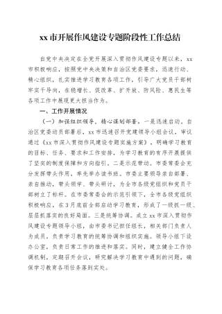 市开展作风建设专题阶段性工作总结