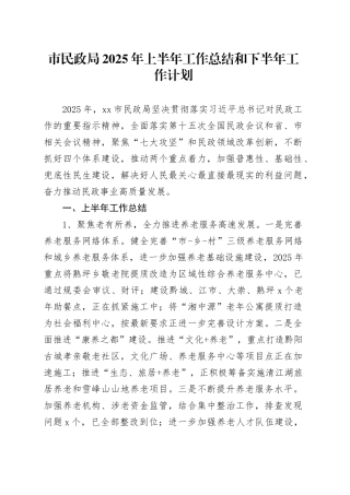 市民政局2025年上半年工作总结和下半年工作计划