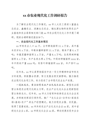 市农业现代化工作调研报告