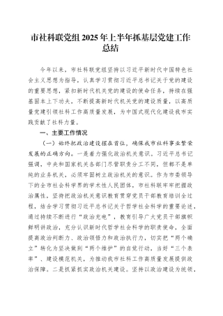 市社科联党组2025年上半年抓基层党建工作总结