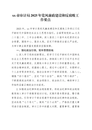 市审计局2025年党风廉政建设和反腐败工作要点