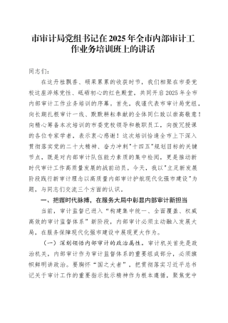 市审计局党组书记在2025年全市内部审计工作业务培训班上的讲话