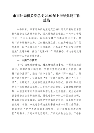 市审计局机关党总支2025年上半年党建工作总结