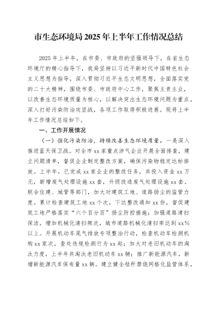 市生态环境局2025年上半年工作情况总结（1）