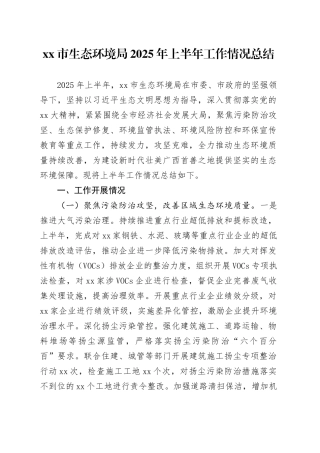 市生态环境局2025年上半年工作情况总结