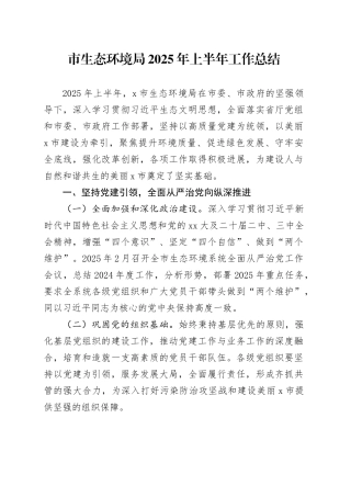 市生态环境局2025年上半年工作总结
