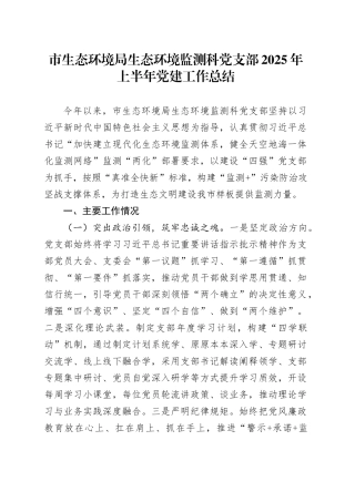 市生态环境局生态环境监测科党支部2025年上半年党建工作总结