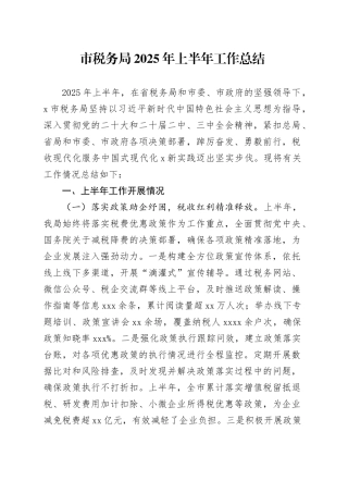 市税务局2025年上半年工作总结