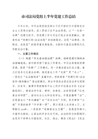 市司法局党组上半年党建工作总结
