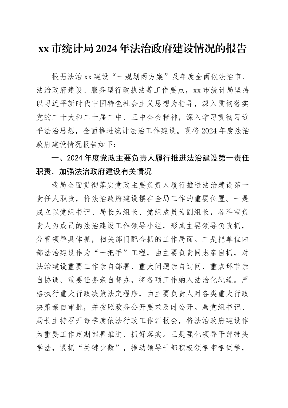 市统计局2024年法治政府建设情况的报告_第1页