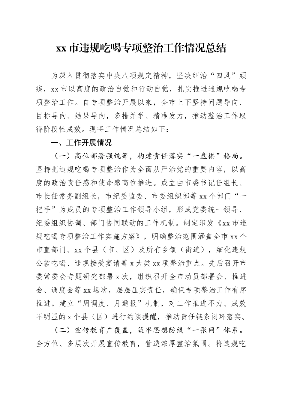 市违规吃喝专项整治工作情况总结_第1页