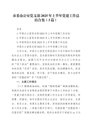 市委办公室党支部2025年上半年党建工作总结合集（3篇）