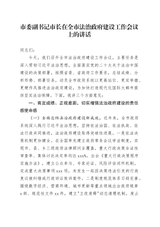市委副书记市长在全市法治政府建设工作会议上的讲话