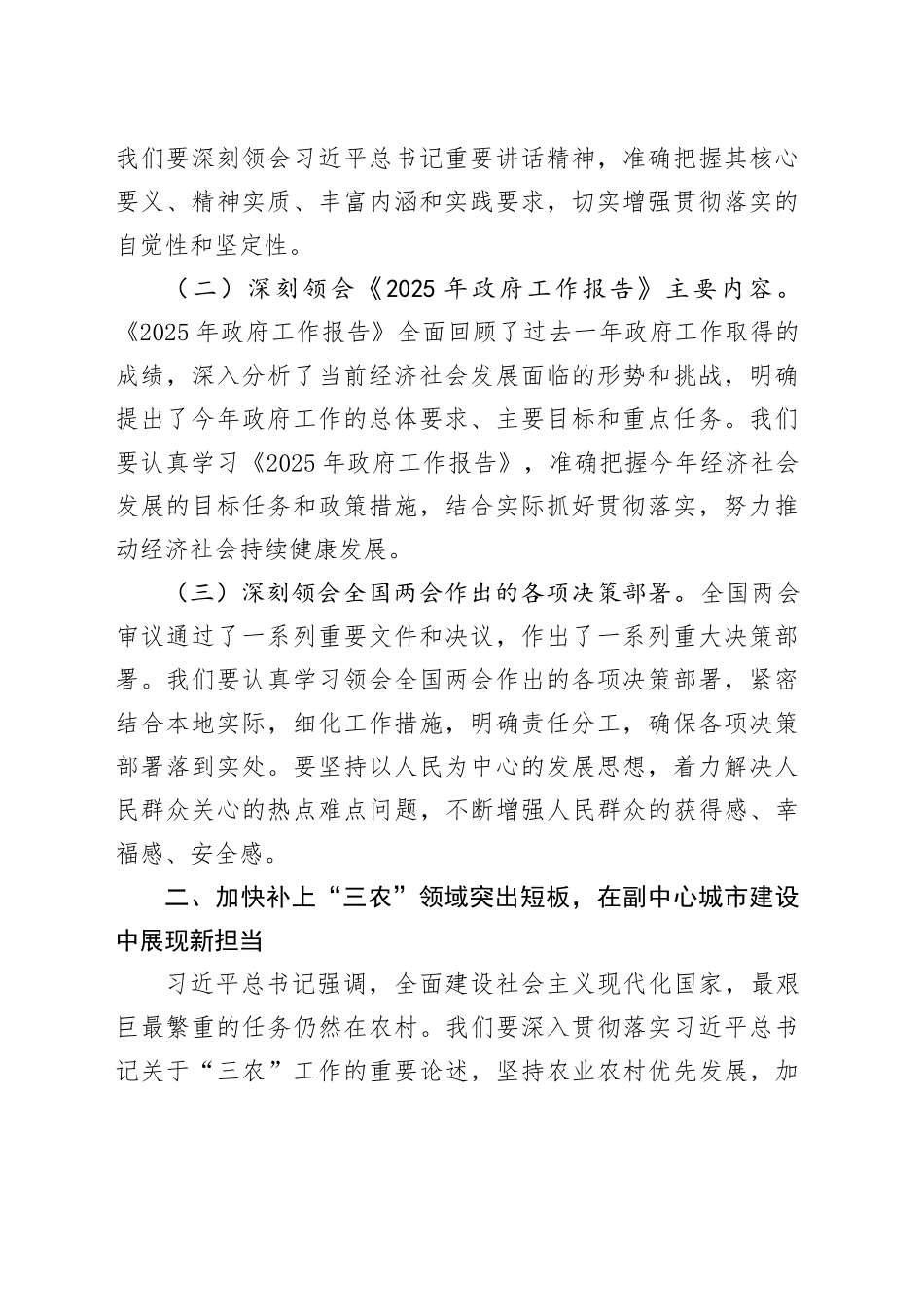 市委副书记在理论学习中心组会上学习2025年全国两会精神研讨发言材料_第2页