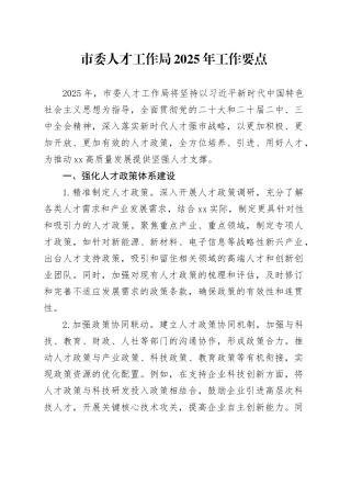 市委人才工作局2025年工作要点