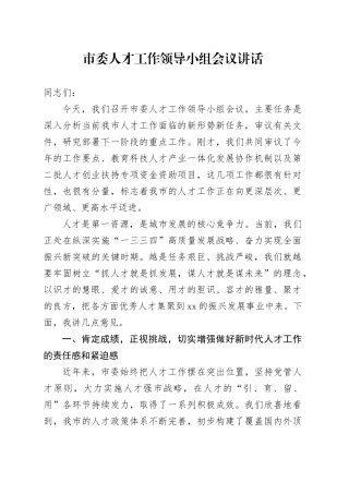 市委人才工作领导小组会议讲话